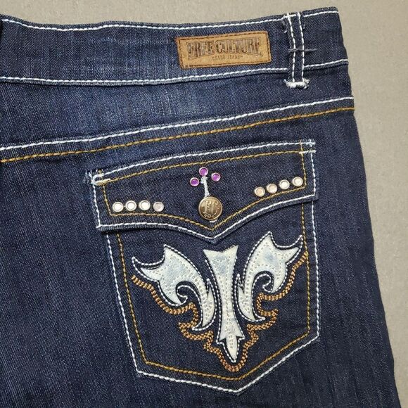 Free Culture Gemstone bling embroidered Size 22 Dark Wash Jeans flap pocket - Picture 3 of 11